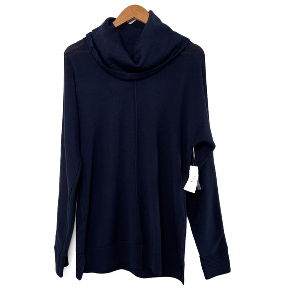 Max Studio NWT Navy Blue 100% Extrafine Merino Wool Cowl Neck Sweater Size M - Picture 2 of 8